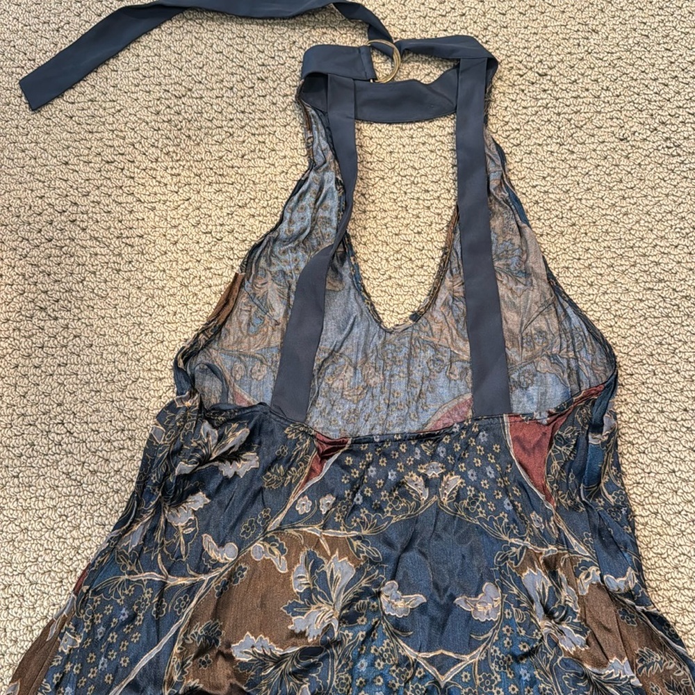Free People Navy Blue & Burgundy  Halter Top - Picture 2 of 10